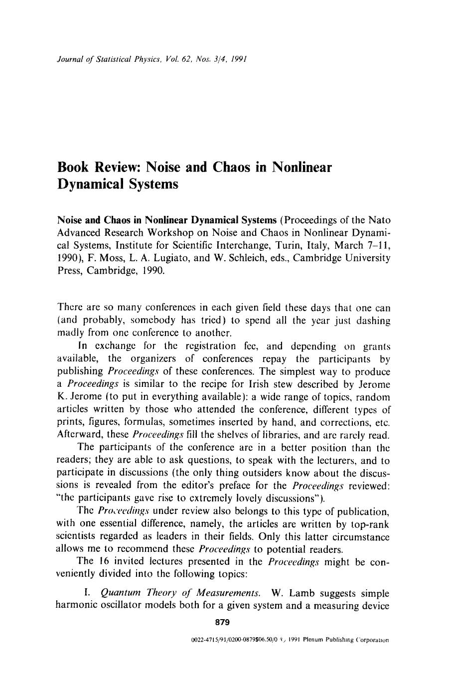 Book review: Noise and chaos in nonlinear dynamical systems by Unknown
