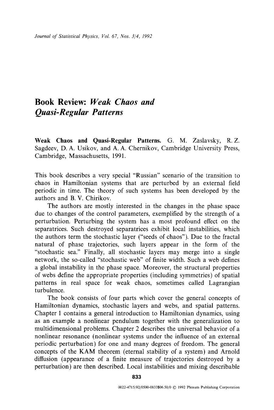 Book review: Weak chaos and quasi-regular patterns by Unknown