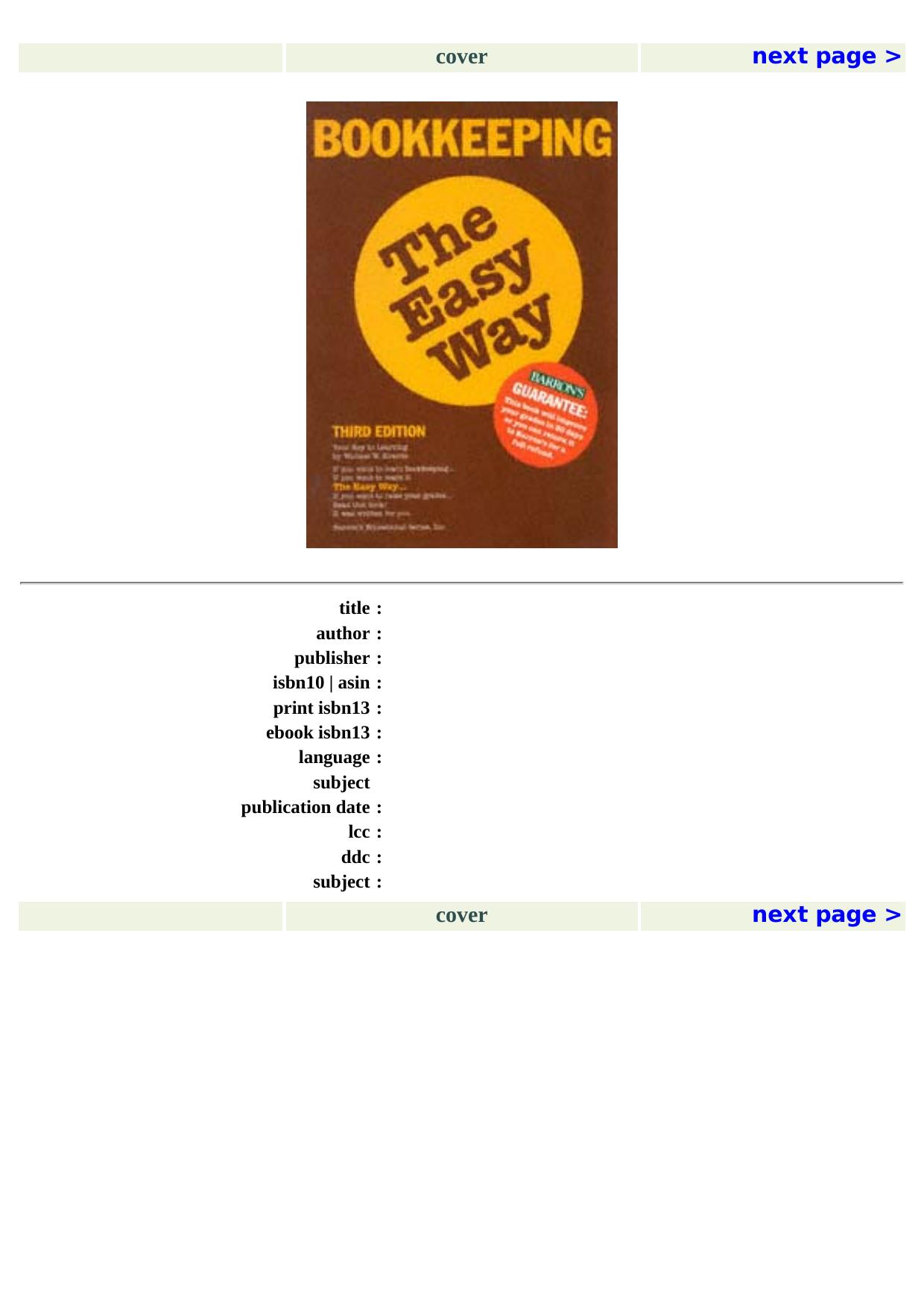 Bookkeeping the Easy Way by Wallace W. Kravitz