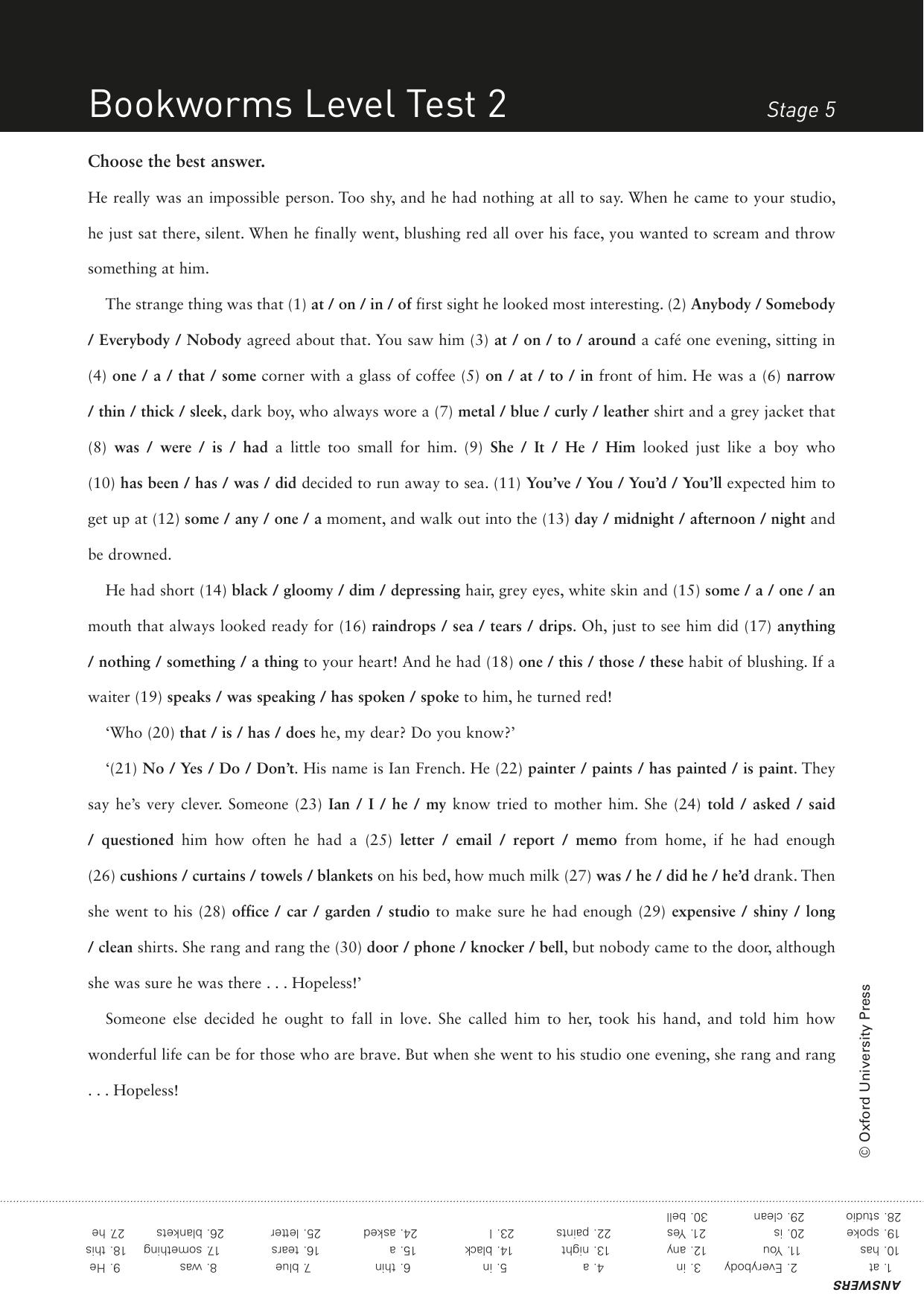 Bookworms Stage 5 Test 2 by Unknown