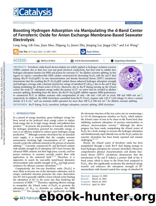 Boosting Hydrogen Adsorption via Manipulating the d-Band Center of Ferroferric Oxide for Anion Exchange Membrane-Based Seawater Electrolysis by Long Song Lili Guo Jiayu Mao Zhipeng Li Jiawei Zhu Jianping Lai Jingqi Chi & Lei Wang