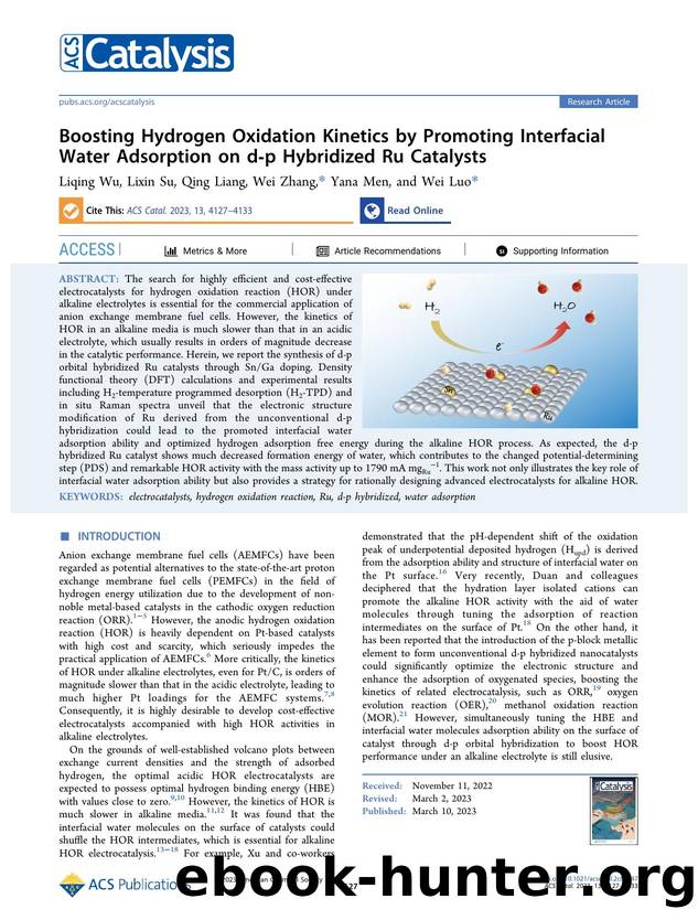 Boosting Hydrogen Oxidation Kinetics by Promoting Interfacial Water Adsorption on d-p Hybridized Ru Catalysts by Liqing Wu Lixin Su Qing Liang Wei Zhang Yana Men and Wei Luo