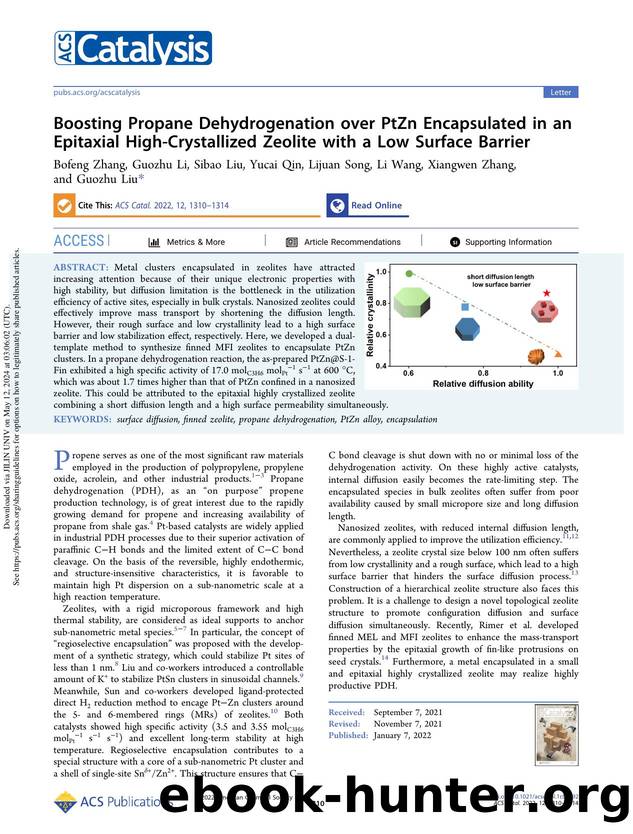 Boosting Propane Dehydrogenation over PtZn Encapsulated in an Epitaxial High-Crystallized Zeolite with a Low Surface Barrier by Bofeng Zhang Guozhu Li Sibao Liu Yucai Qin Lijuan Song Li Wang Xiangwen Zhang & Guozhu Liu