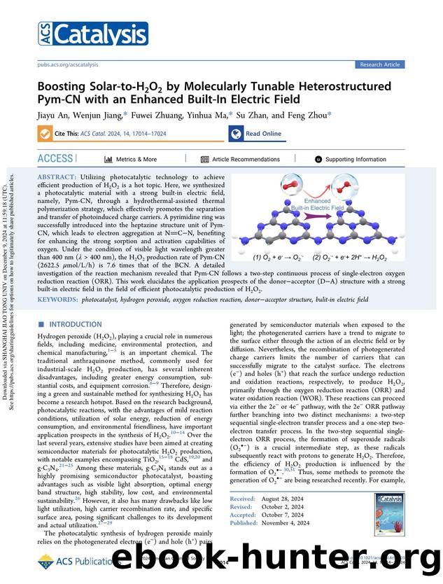 Boosting Solar-to-H2O2 by Molecularly Tunable Heterostructured Pym-CN with an Enhanced Built-In Electric Field by Jiayu An Wenjun Jiang Fuwei Zhuang Yinhua Ma Su Zhan & Feng Zhou