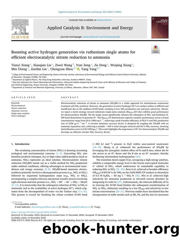 Boosting active hydrogen generation via ruthenium single atoms for efficient electrocatalytic nitrate reduction to ammonia by unknow