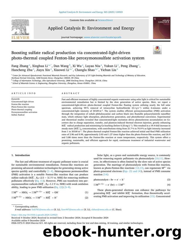 Boosting sulfate radical production via concentrated-light-driven photo-thermal coupled Fenton-like peroxymonosulfate activation system by unknow
