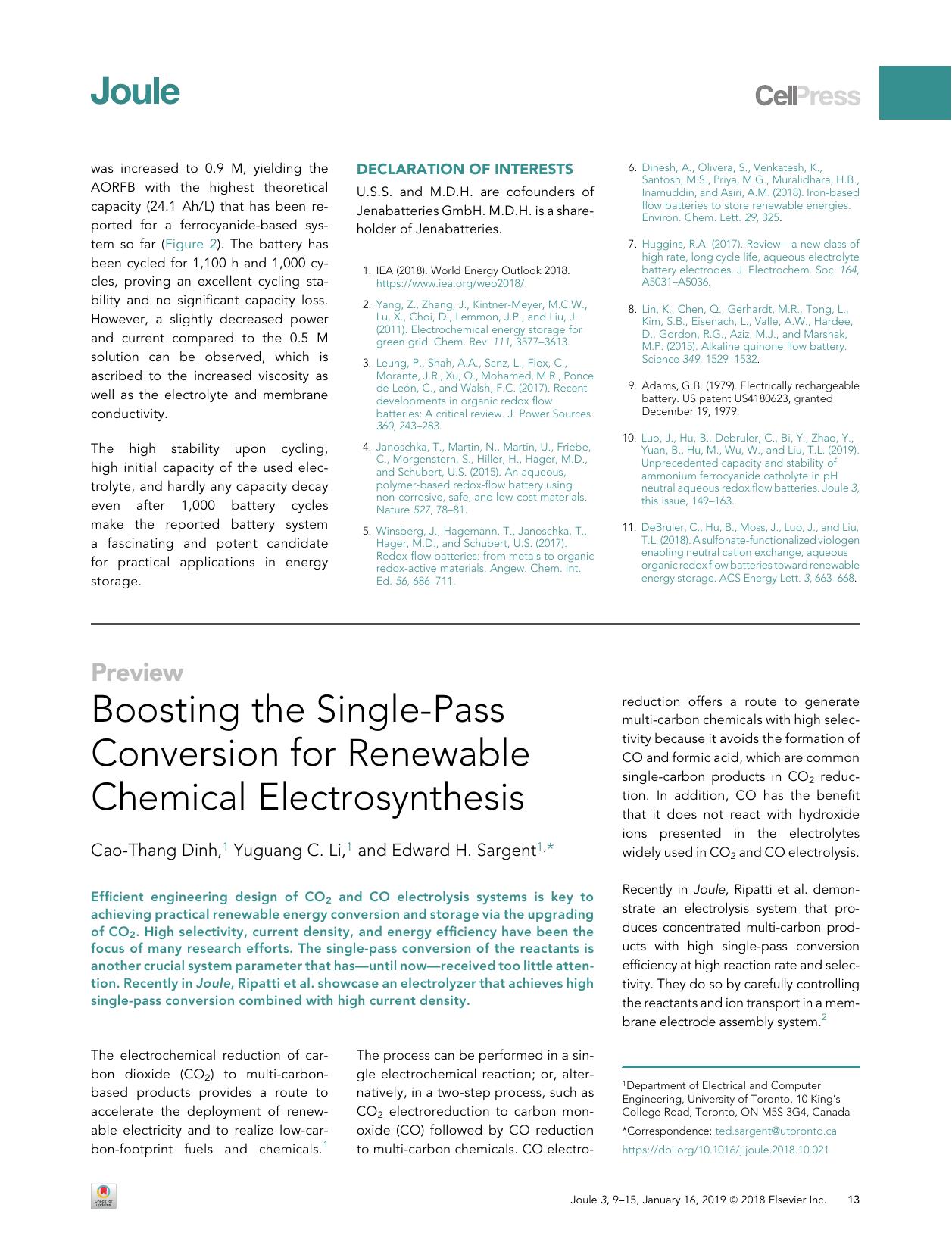 Boosting the Single-Pass Conversion for Renewable Chemical Electrosynthesis by Cao-Thang Dinh & Yuguang C. Li & Edward H. Sargent