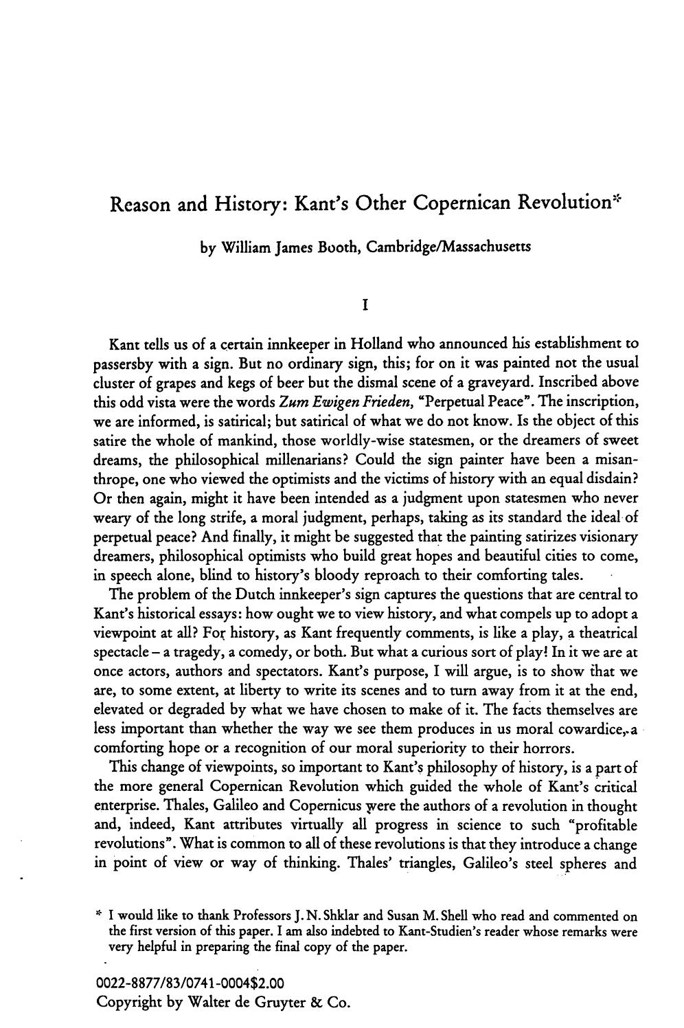 Booth Reason and History, Kantâs Other Copernican Revolution by Unknown
