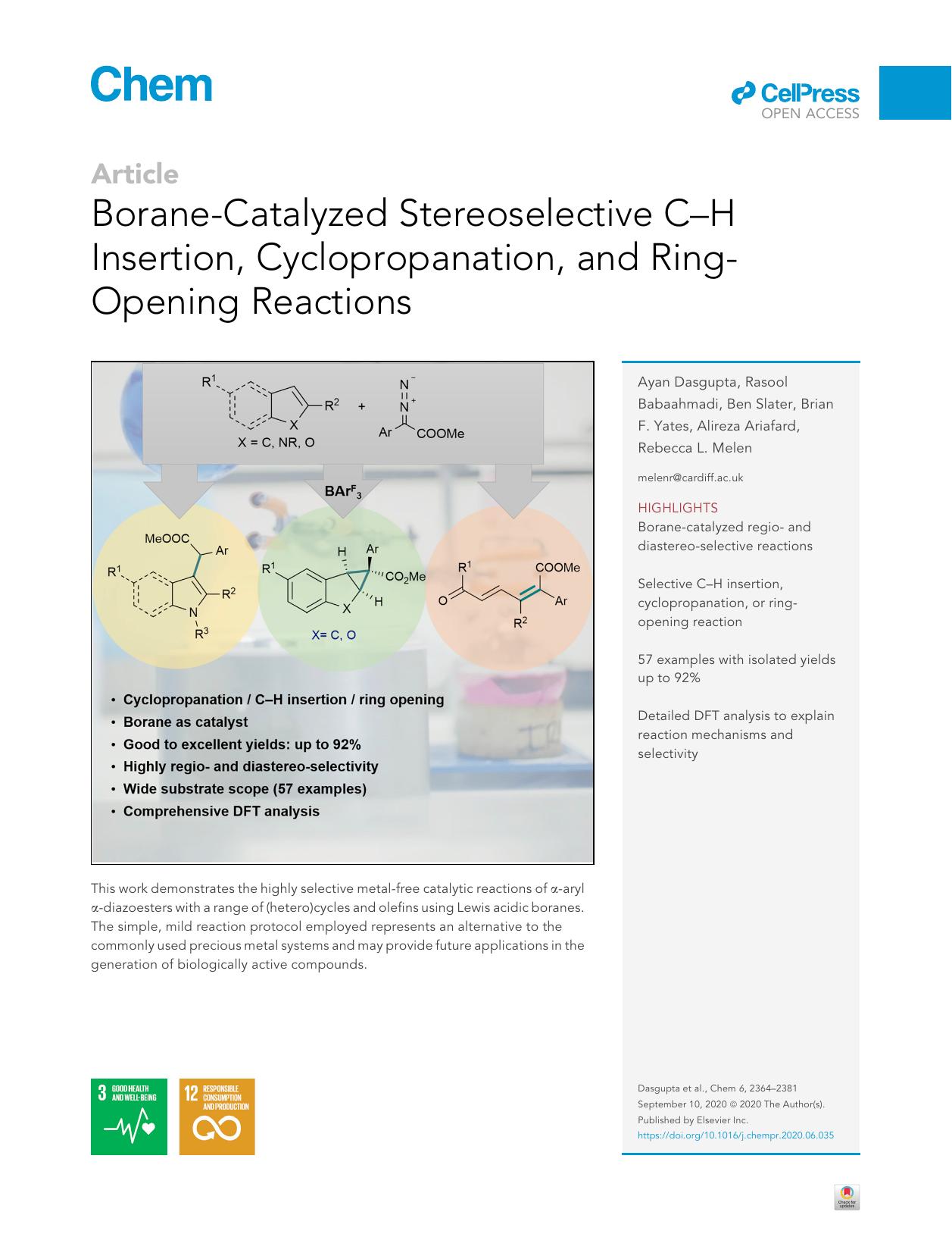 Borane-Catalyzed Stereoselective C-H Insertion, Cyclopropanation, and Ring-Opening Reactions by unknow