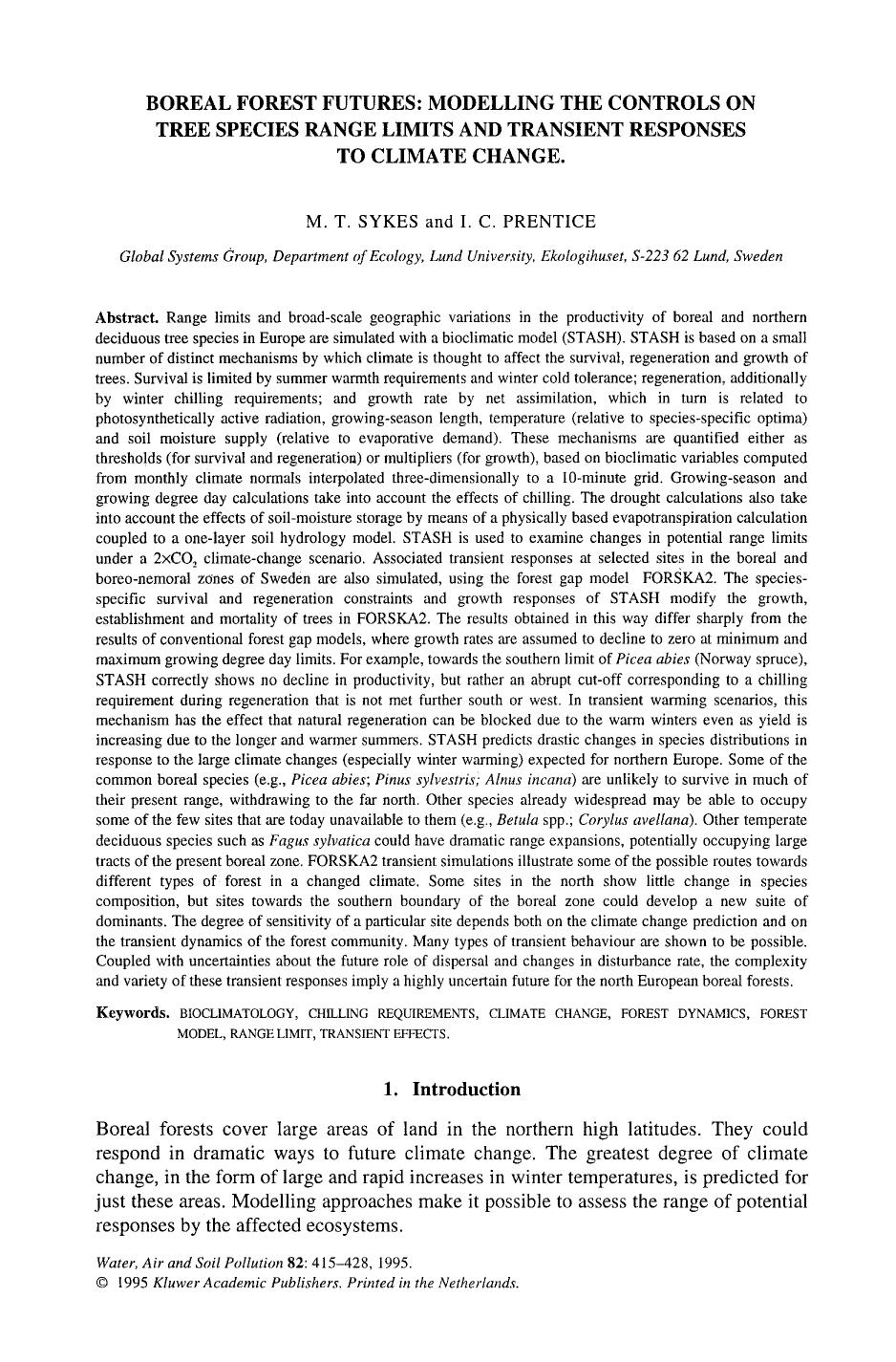 Boreal forest futures: Modelling the controls on tree species range limits and transient responses to climate change by Unknown