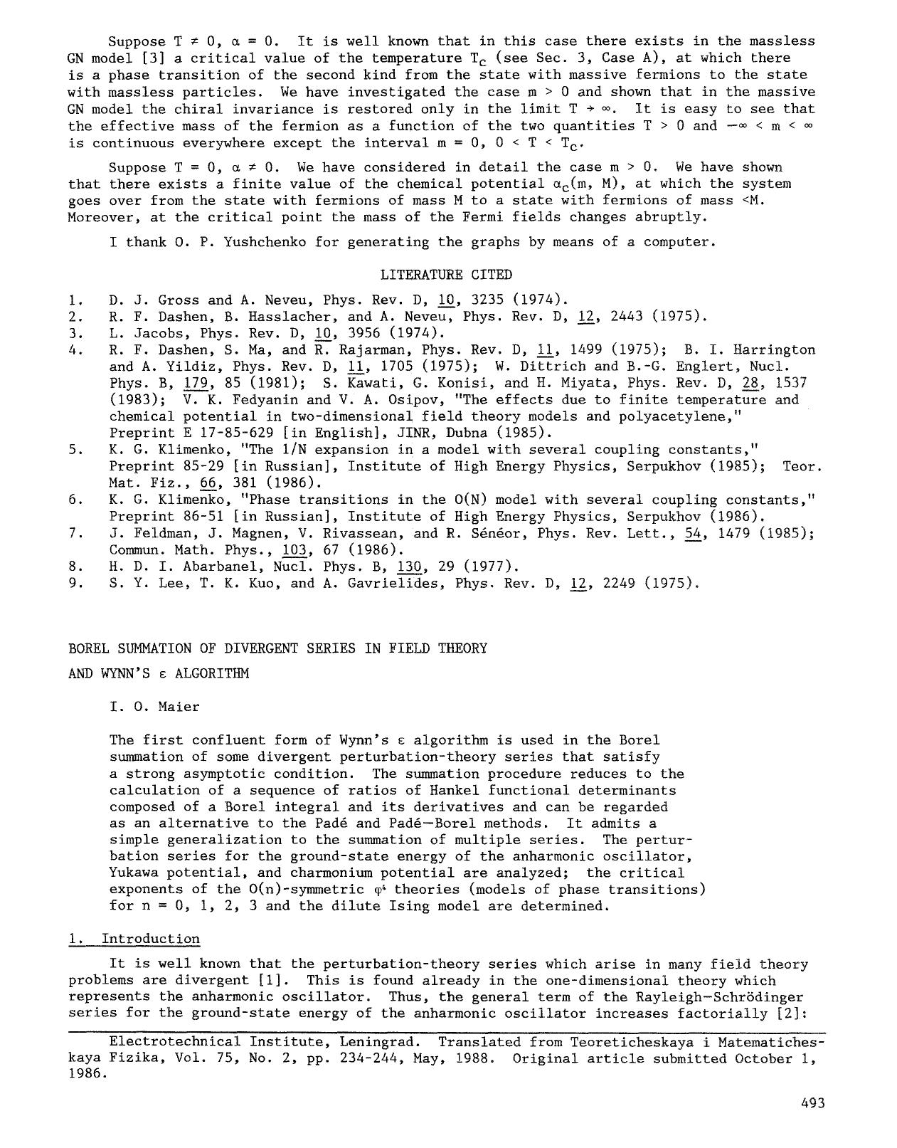 Borel summation of divergent series in field theory and Wynn's &#x03B5; algorithm by Unknown