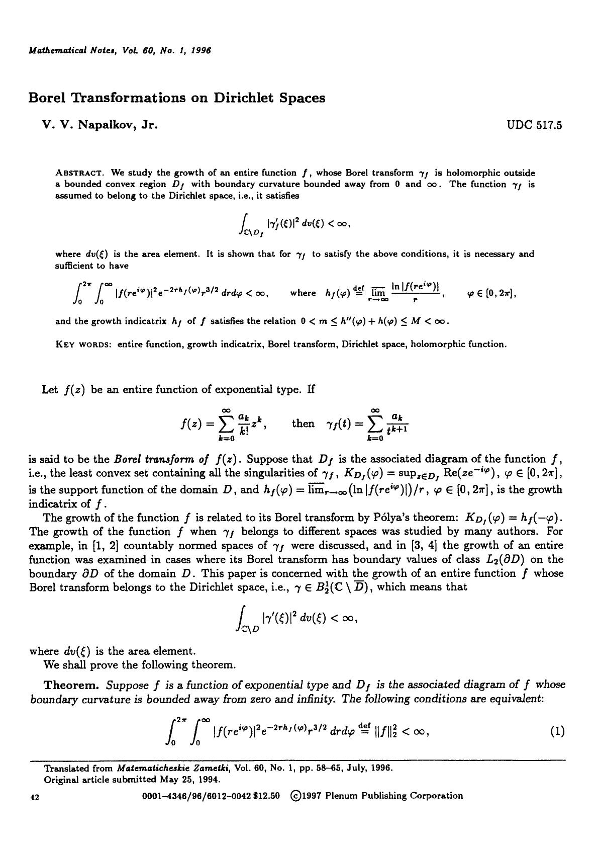 Borel transformations on Dirichlet spaces by Unknown