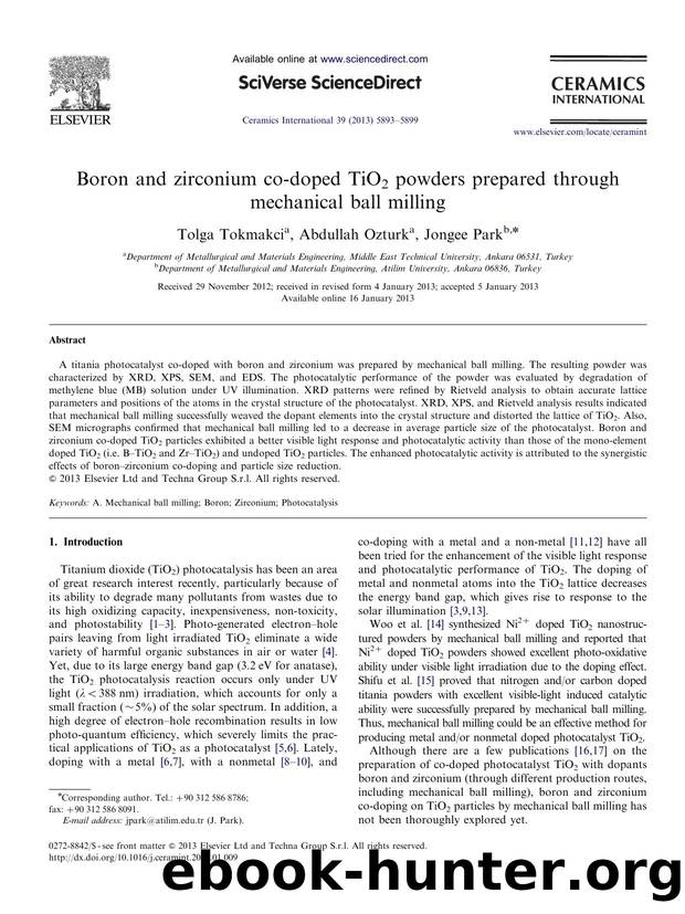 Boron and zirconium co-doped TiO2 powders prepared through mechanical ball milling by Tolga Tokmakci & Abdullah Ozturk & Jongee Park