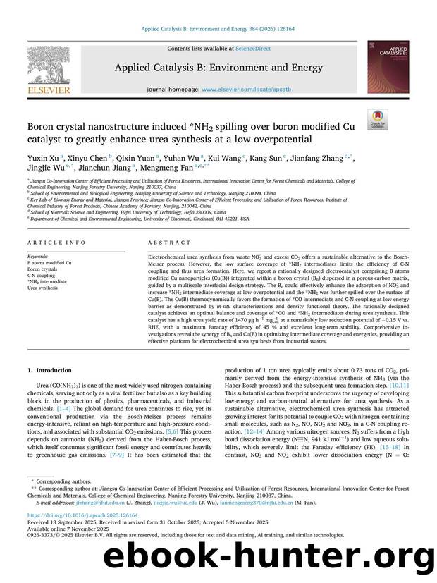 Boron crystal nanostructure induced *NH2 spilling over boron modified Cu catalyst to greatly enhance urea synthesis at a low overpotential by unknow