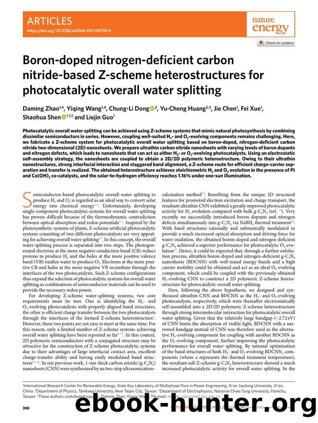 Boron-doped nitrogen-deficient carbon nitride-based Z-scheme heterostructures for photocatalytic overall water splitting by unknow