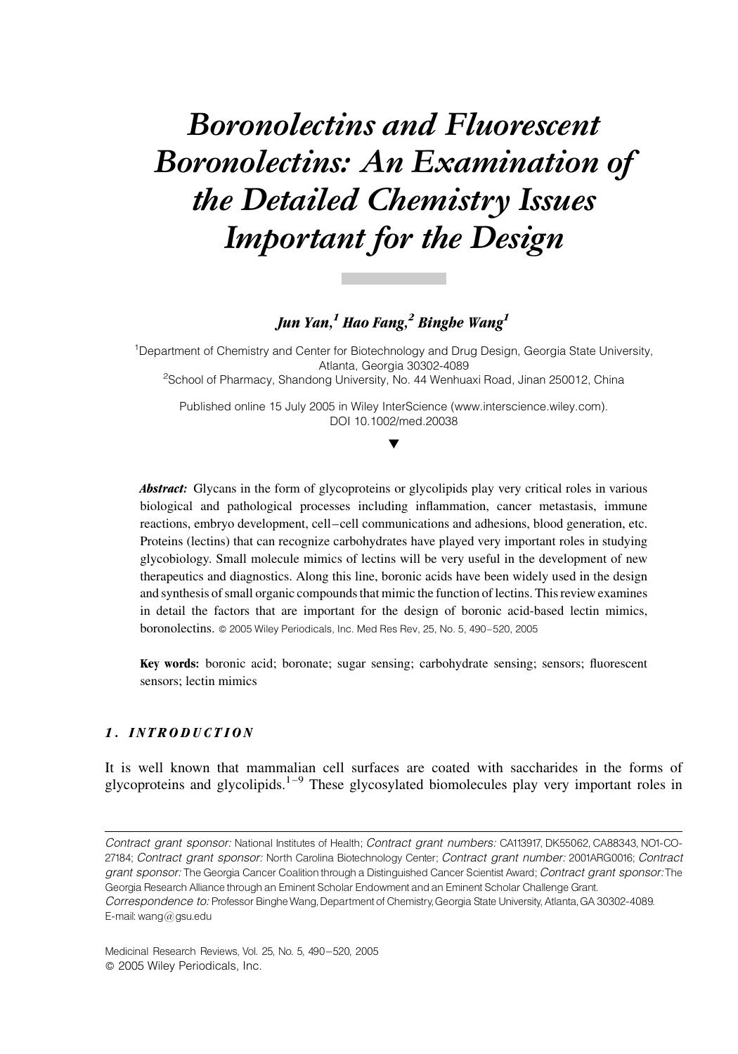 Boronolectins and fluorescent boronolectins: An examination of the detailed chemistry issues important for the design by Unknown