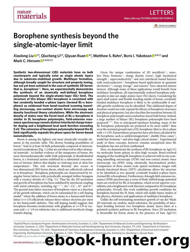 Borophene synthesis beyond the single-atomic-layer limit by Xiaolong Liu & Qiucheng Li & Qiyuan Ruan & Matthew S. Rahn & Boris I. Yakobson & Mark C. Hersam