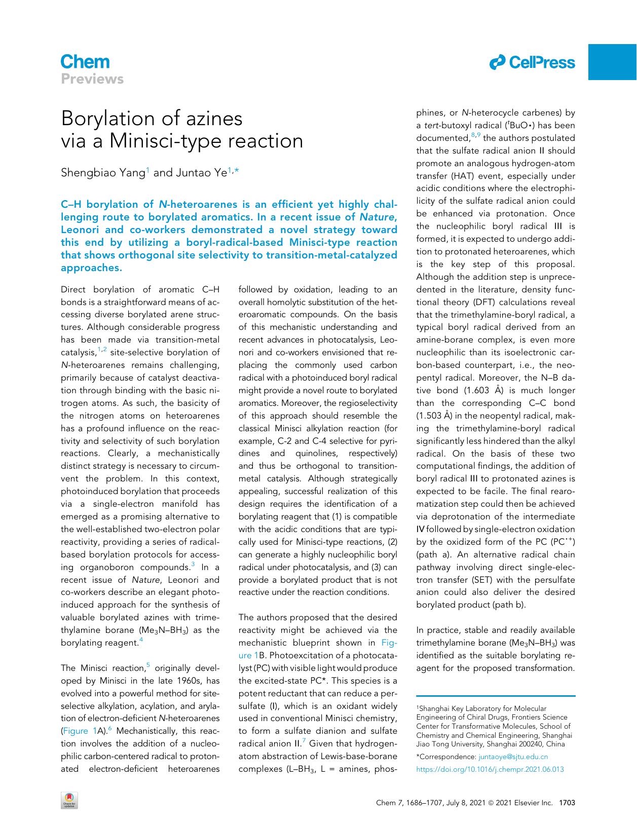 Borylation of azines via a Minisci-type reaction by Shengbiao Yang