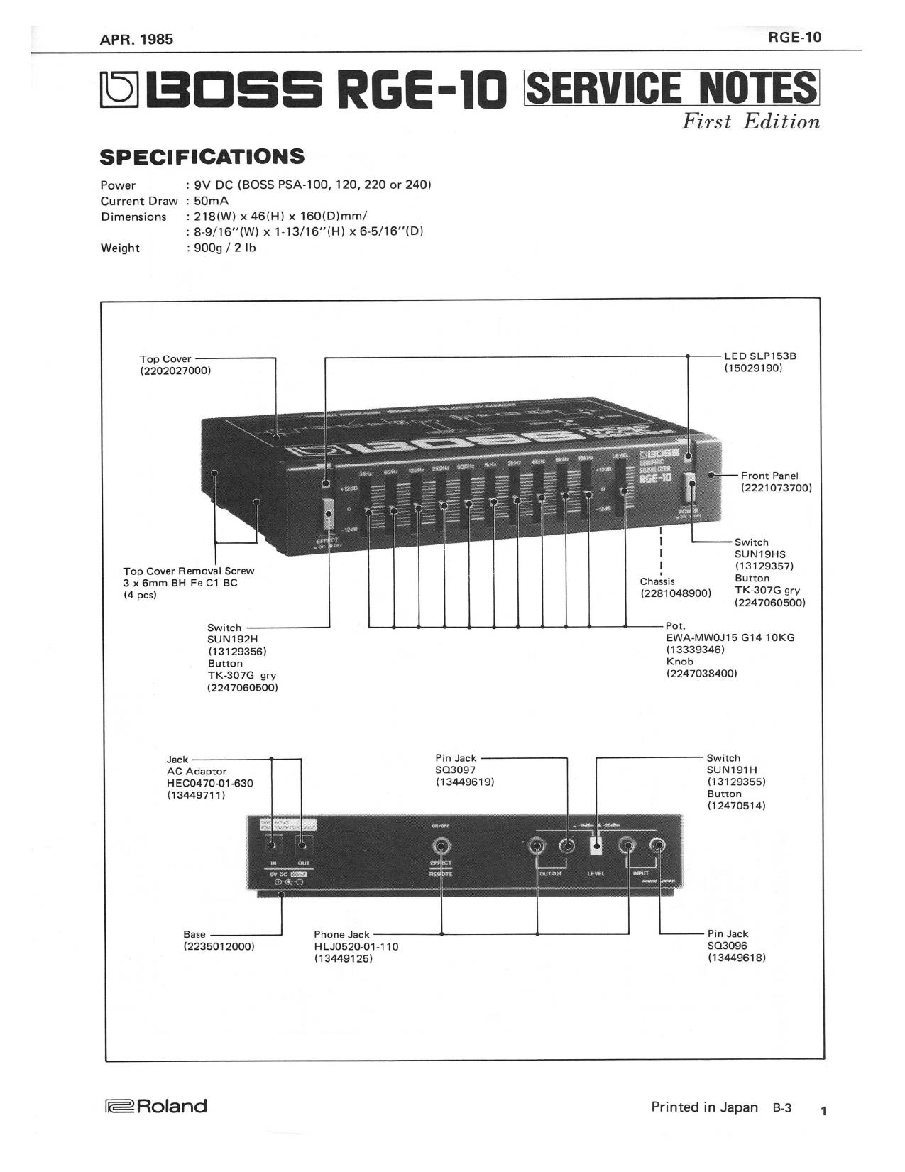 Boss RGE-10 EQ Service Manual by PWS