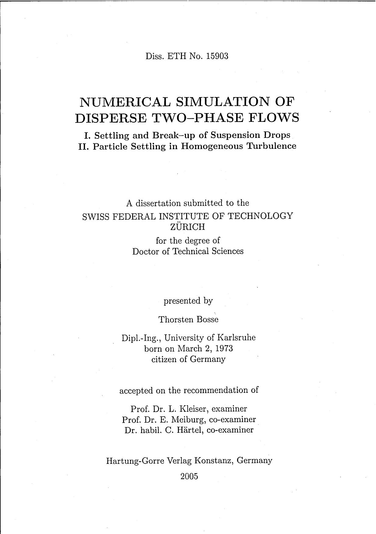 Bosse T. Numerical Simulation of Disperse Two-phase Flows (2005)(en)(138s) by Unknown