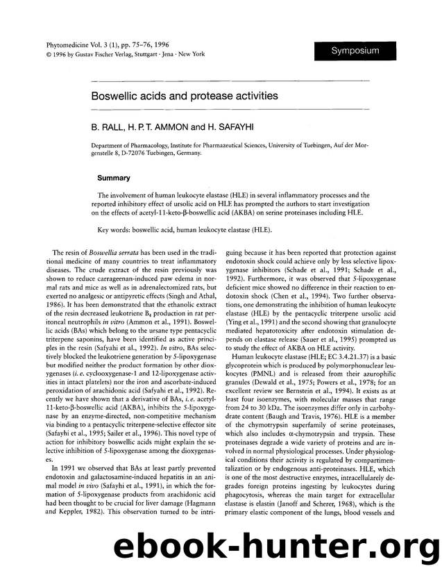 Boswellic acids and protease activities by B. Rall & H.P.T. Ammon & H. Safayhi
