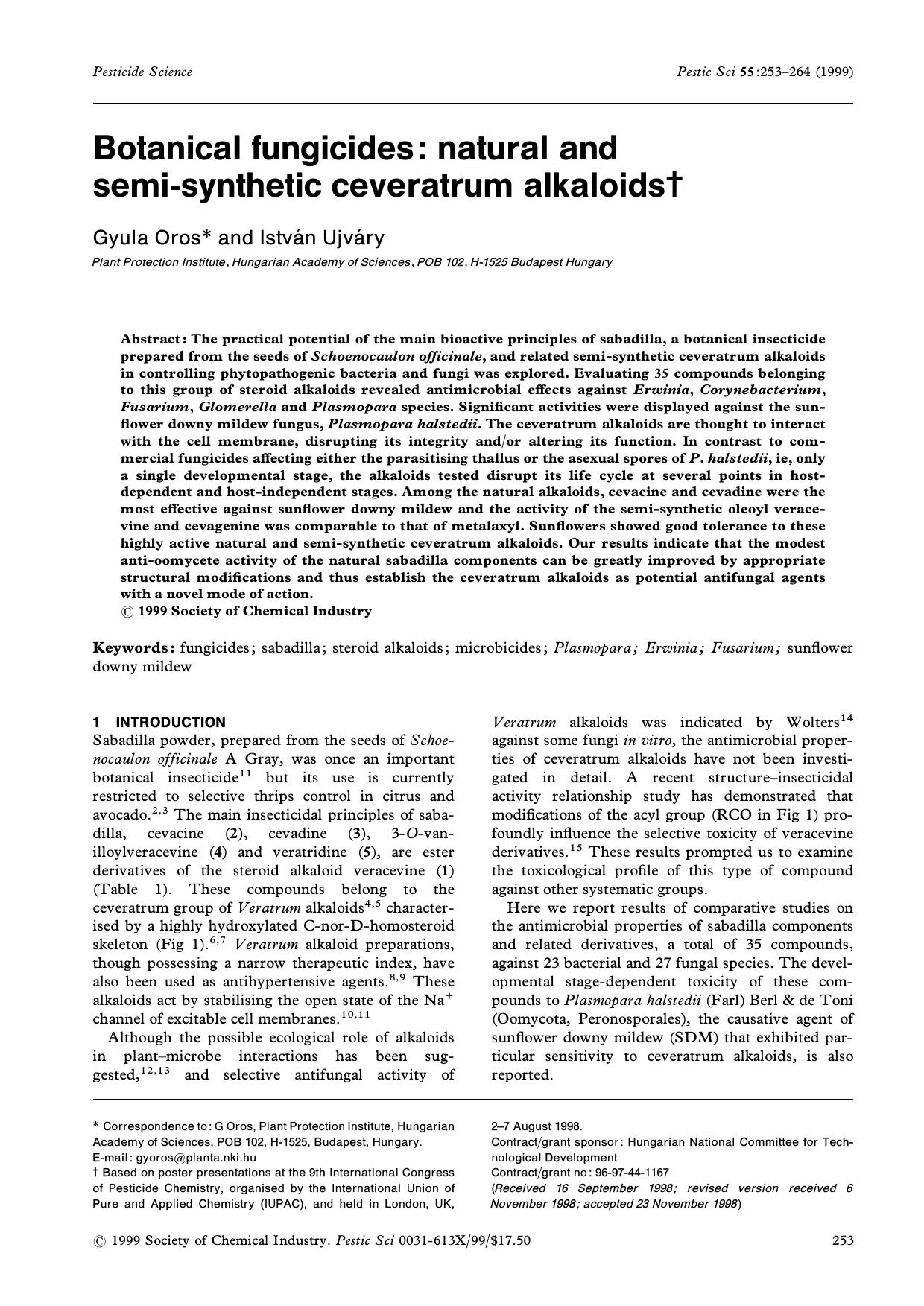 Botanical fungicides: natural and semisynthetic ceveratrum alkaloids by Unknown