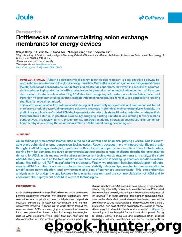 Bottlenecks of commercializing anion exchange membranes for energy devices by Wanjie Song & Xiaolin Ge & Liang Wu & Zhengjin Yang & Tongwen Xu