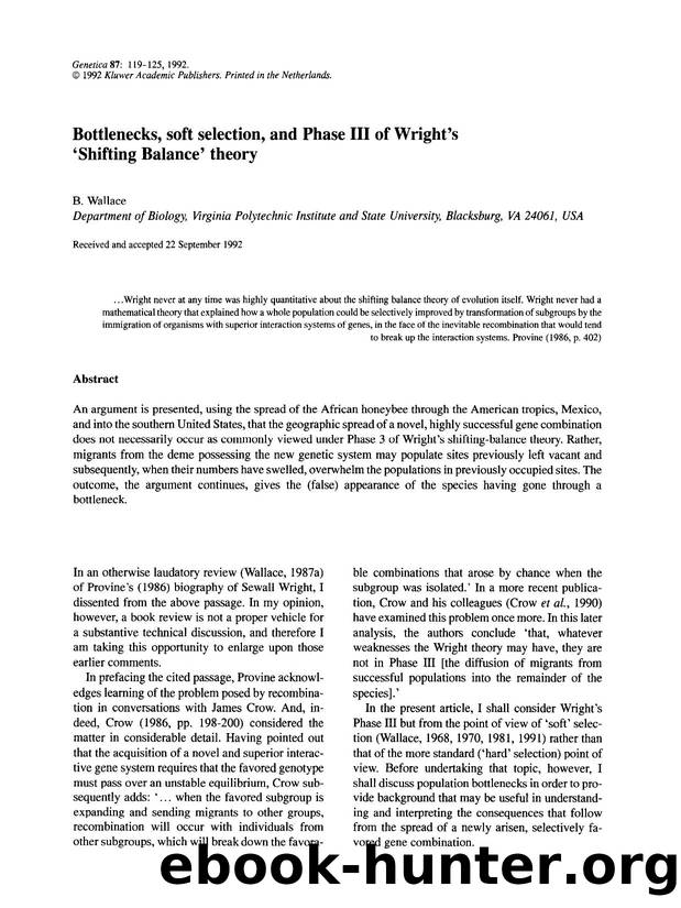 Bottlenecks, soft selection, and Phase III of Wright's &#x2018;Shifting Balance&#x2019; theory by Unknown