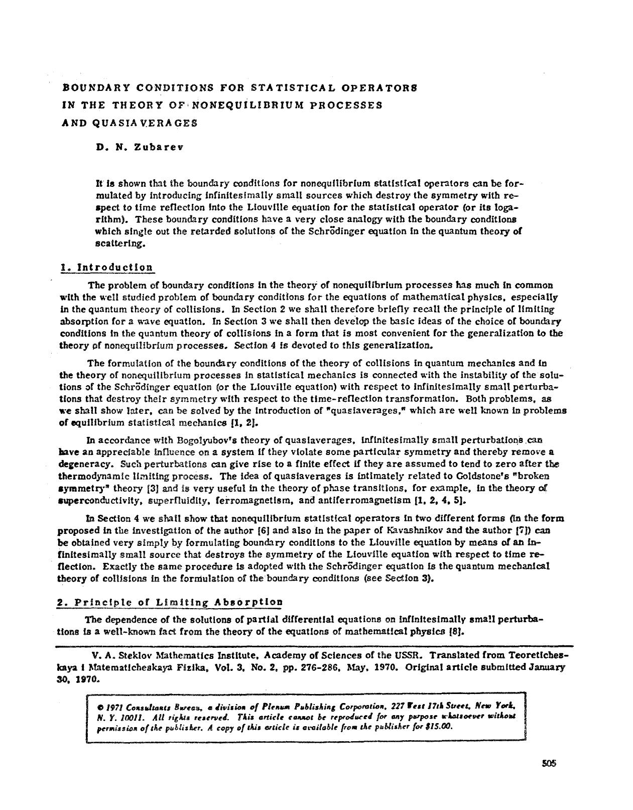 Boundary conditions for statistical operators in the theory of nonequilibrium processes and quasiaverages by Unknown