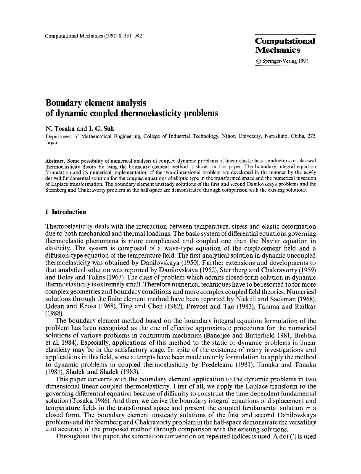 Boundary element analysis of dynamic coupled thermoelasticity problems by Unknown