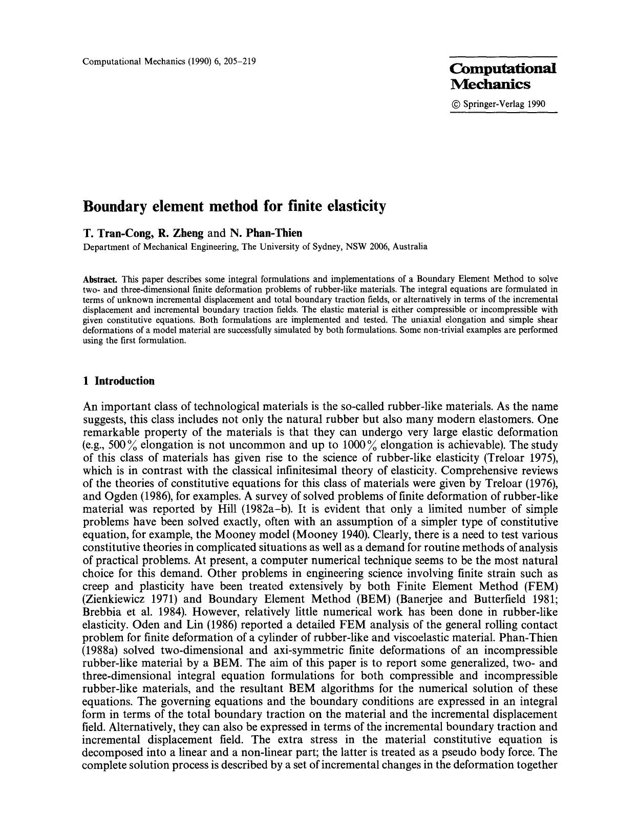 Boundary element method for finite elasticity by Unknown