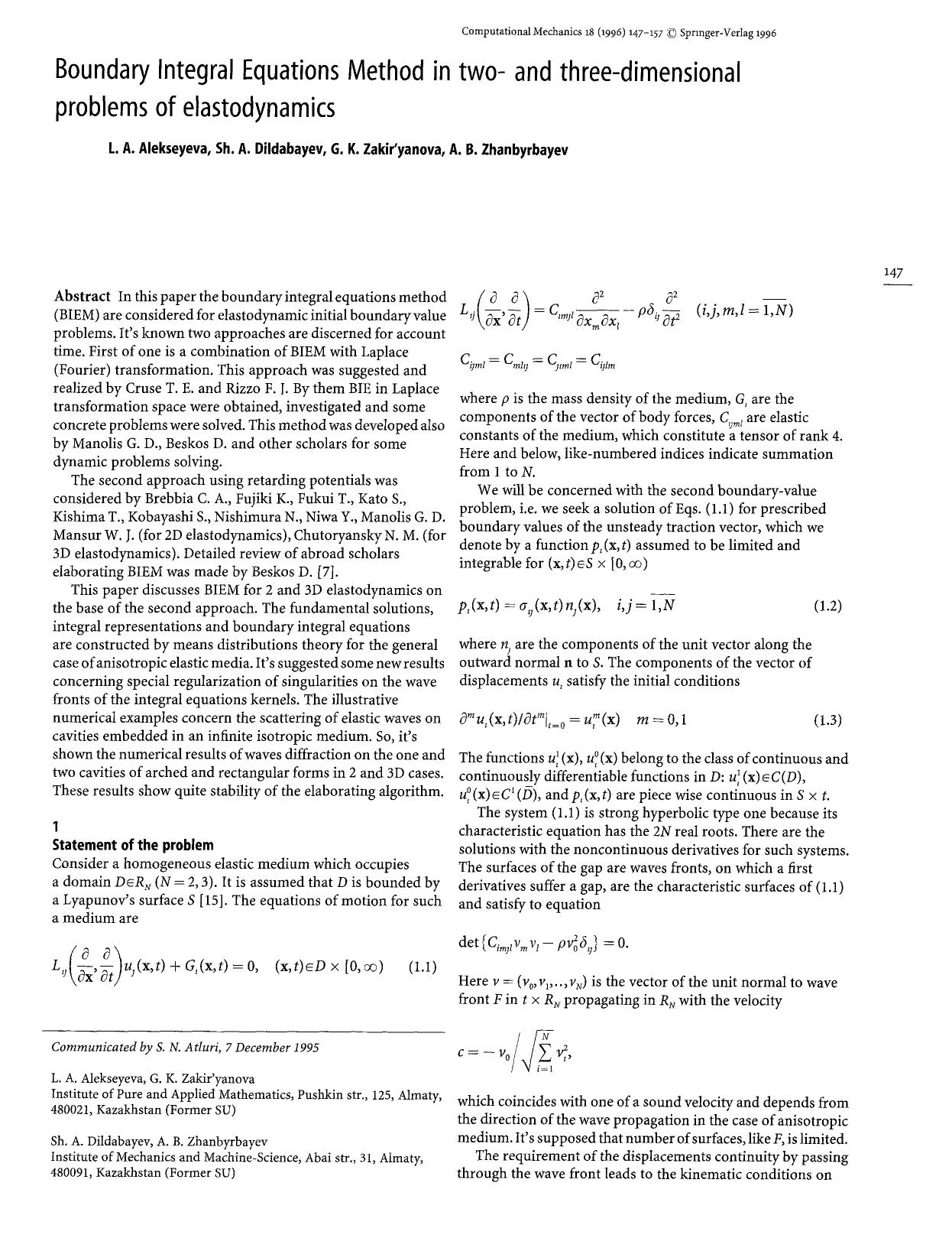 Boundary integral Equations Method in two- and three-dimensional problems of elastodynamics by Unknown
