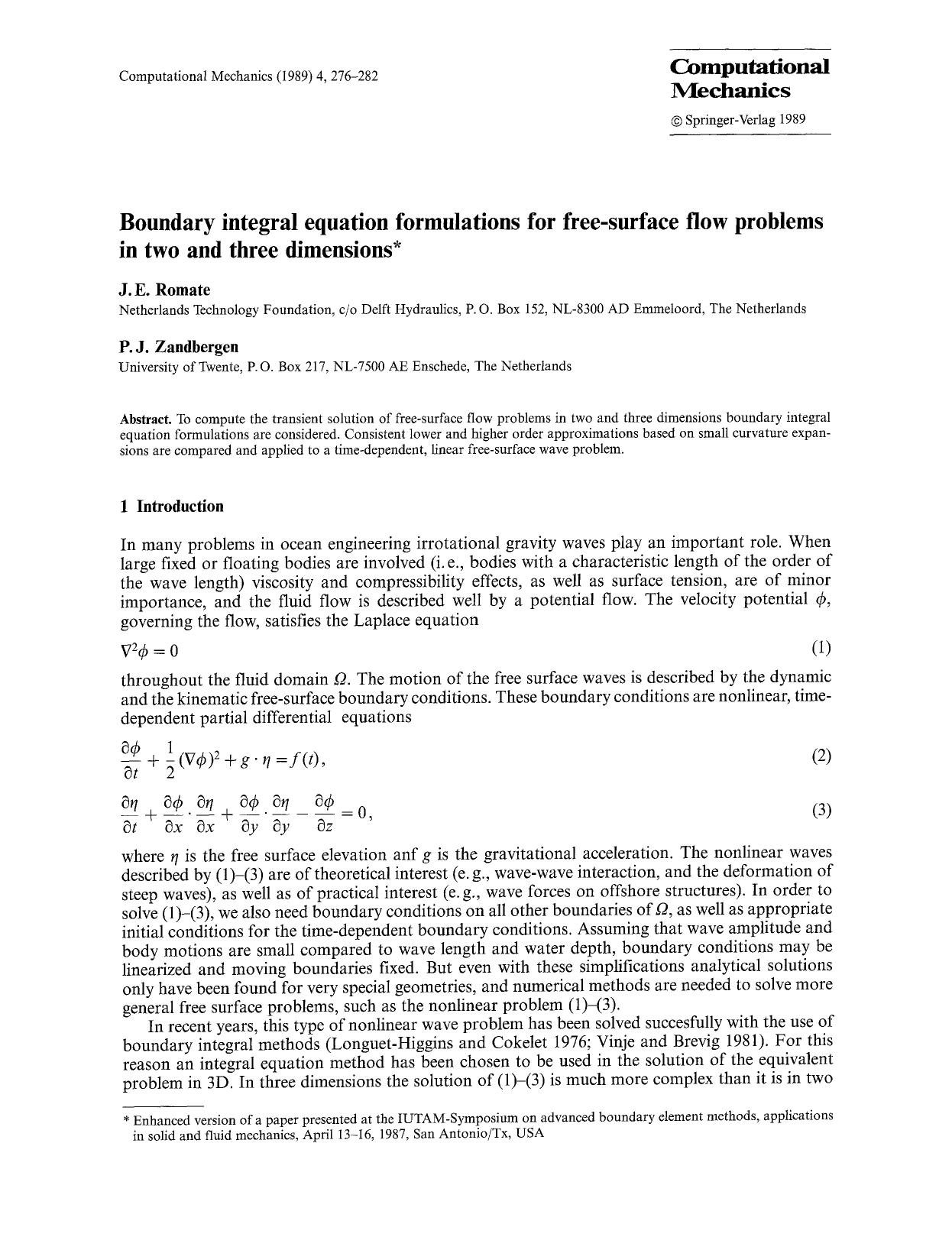 Boundary integral equation formulations for free-surface flow problems in two and three dimensions by Unknown