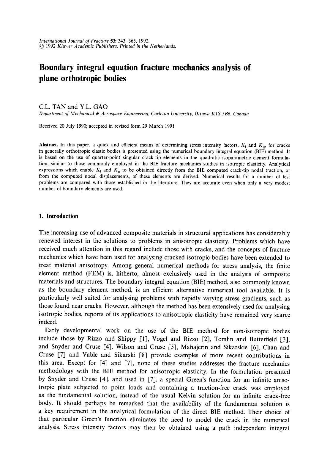 Boundary integral equation fracture mechanics analysis of plane orthotropic bodies by Unknown