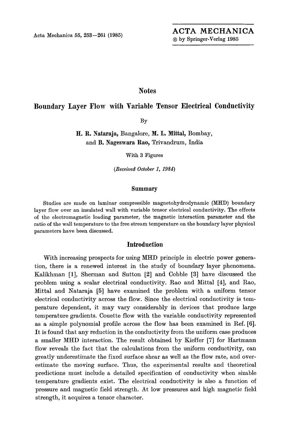 Boundary layer flow with variable tensor electrical conductivity by Unknown