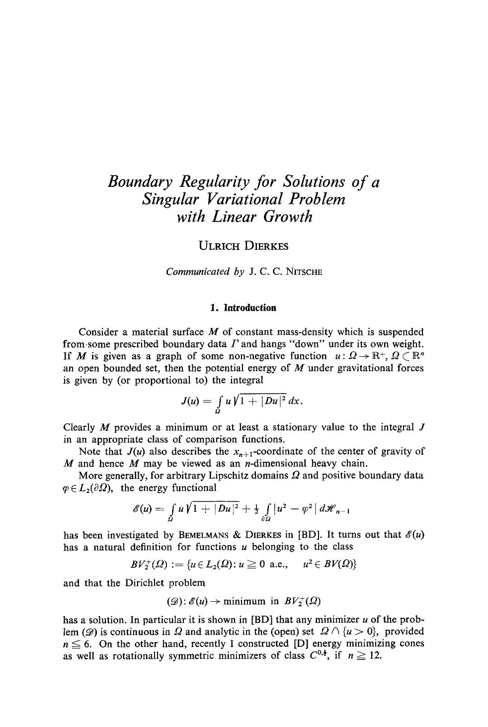 Boundary regularity for solutions of a singular variational problem with linear growth by Unknown