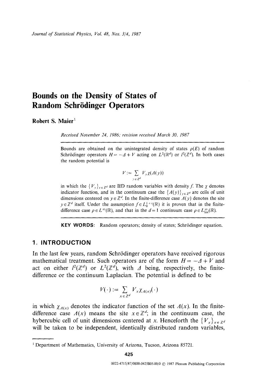 Bounds on the density of states of random Schr&#x00F6;dinger operators by Unknown
