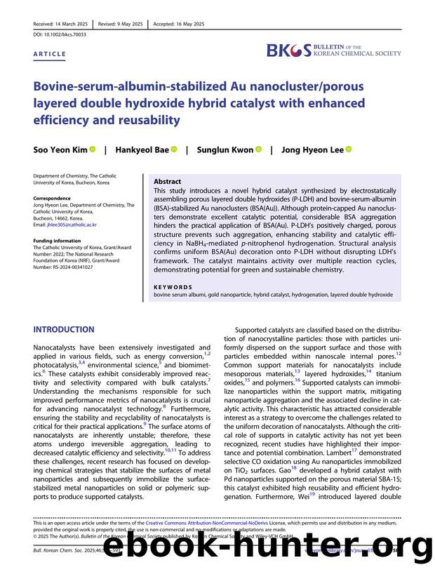 BovineâSerumâAlbuminâStabilized Au NanoclusterPorous Layered Double Hydroxide Hybrid Catalyst with Enhanced Efficiency and Reusability by Unknown