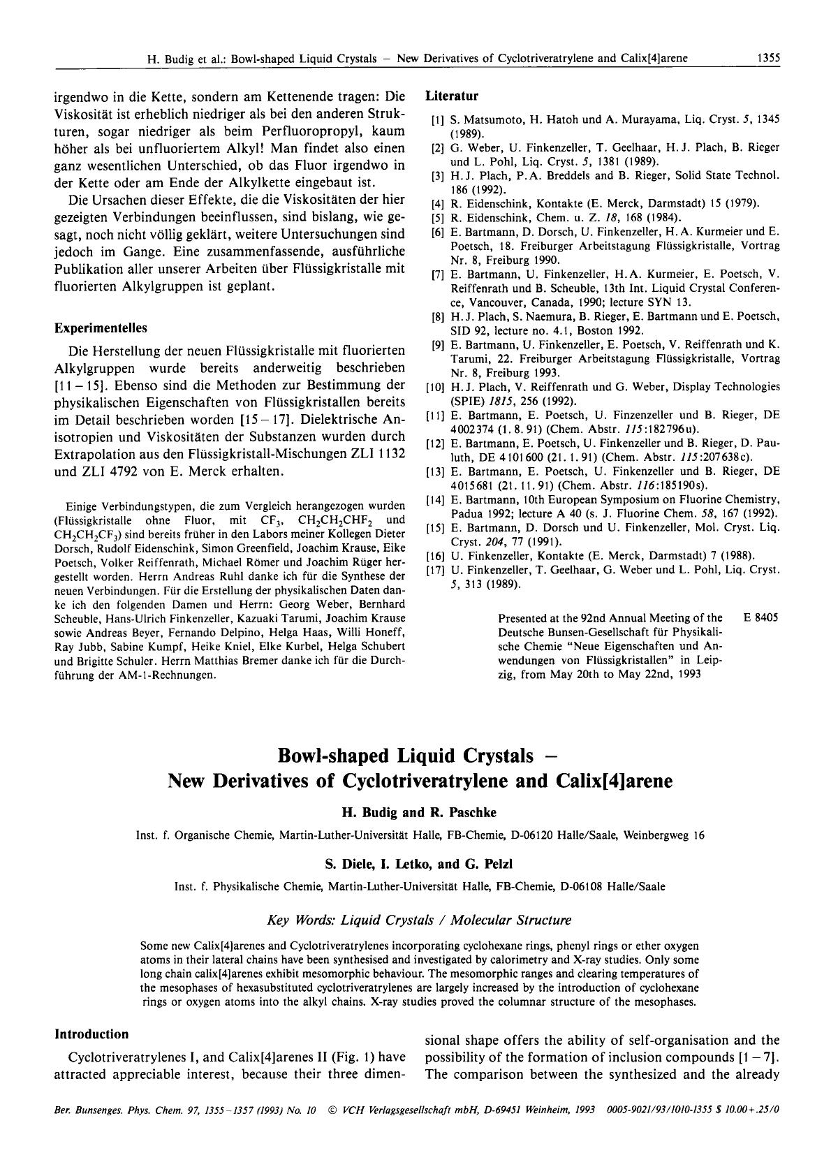 Bowl-shaped Liquid Crystals - New Derivatives of Cyclotriveratrylene and Calix[4]arene by Unknown