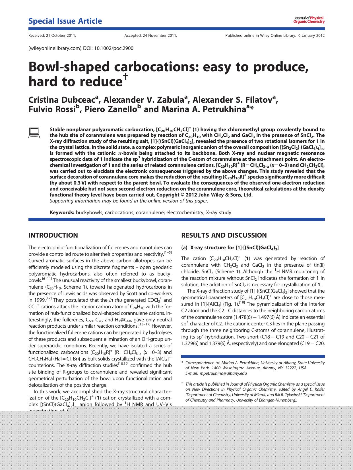 Bowlshaped carbocations: easy to produce, hard to reduce by Unknown