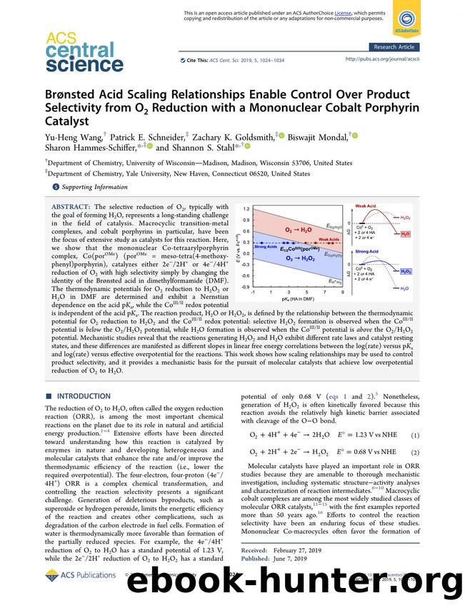 BrÃ¸nsted Acid Scaling Relationships Enable Control Over Product Selectivity from O2 Reduction with a Mononuclear Cobalt Porphyrin Catalyst by unknow
