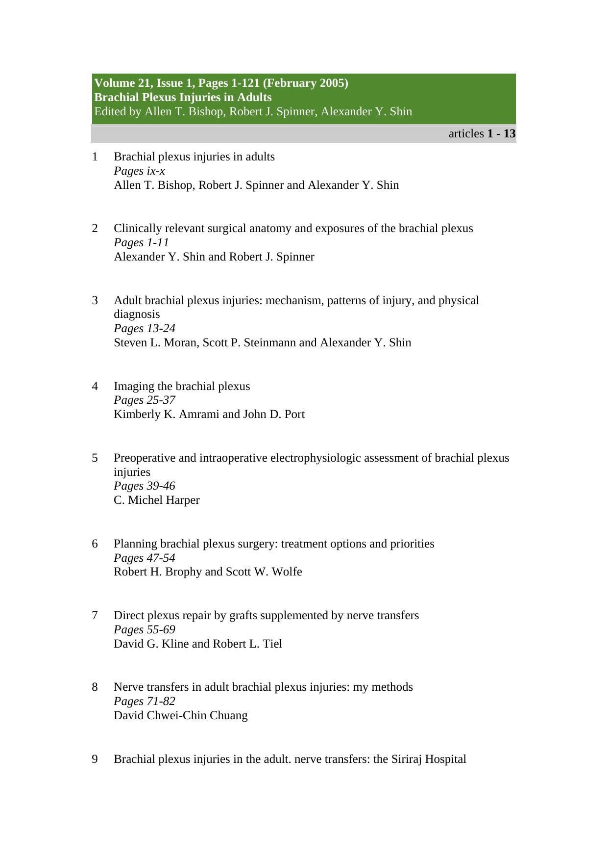 Brachial Plexus Injuries in Adults [an issue of Hand Clinics] by A. Bishop et al.