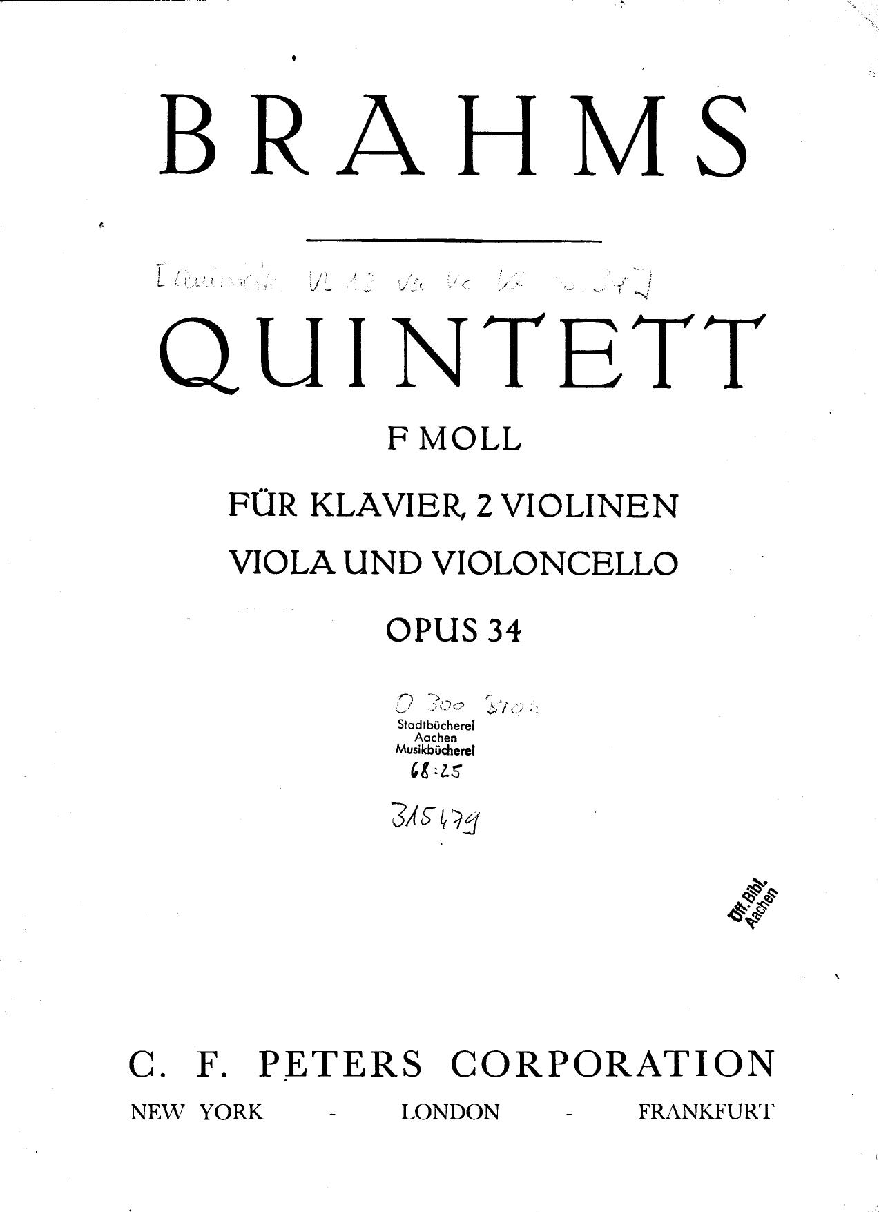 Brahms op.34 Piano Quintet f-minor score by Unknown