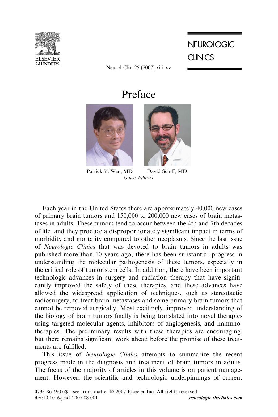 Brain Tumors in Adults, An Issue of Neurologic Clinics by Patrick Wen MD David Schiff MD