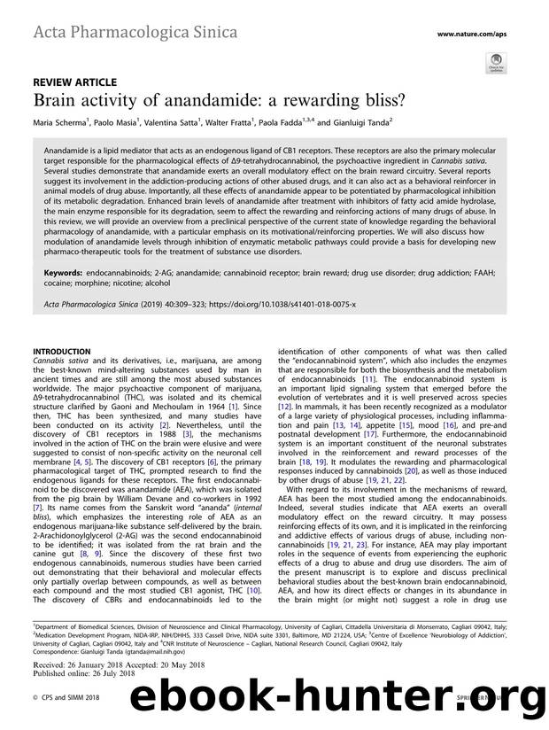 Brain activity of anandamide: a rewarding bliss? by Maria Scherma & Paolo Masia & Valentina Satta & Walter Fratta & Paola Fadda & Gianluigi Tanda