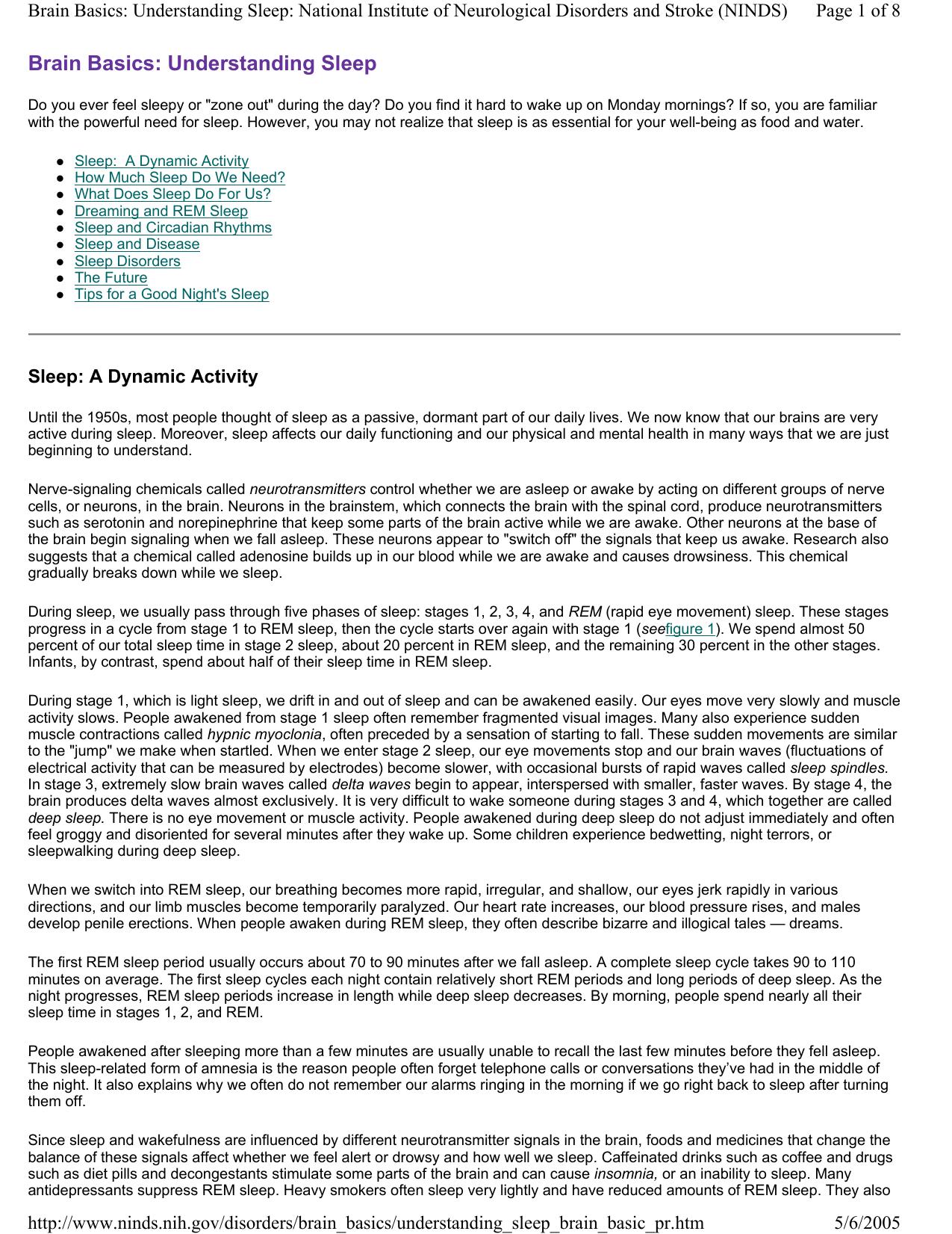 Brain basics : understanding sleep by National Institute of Neurological Disorders and Stroke (U.S.)