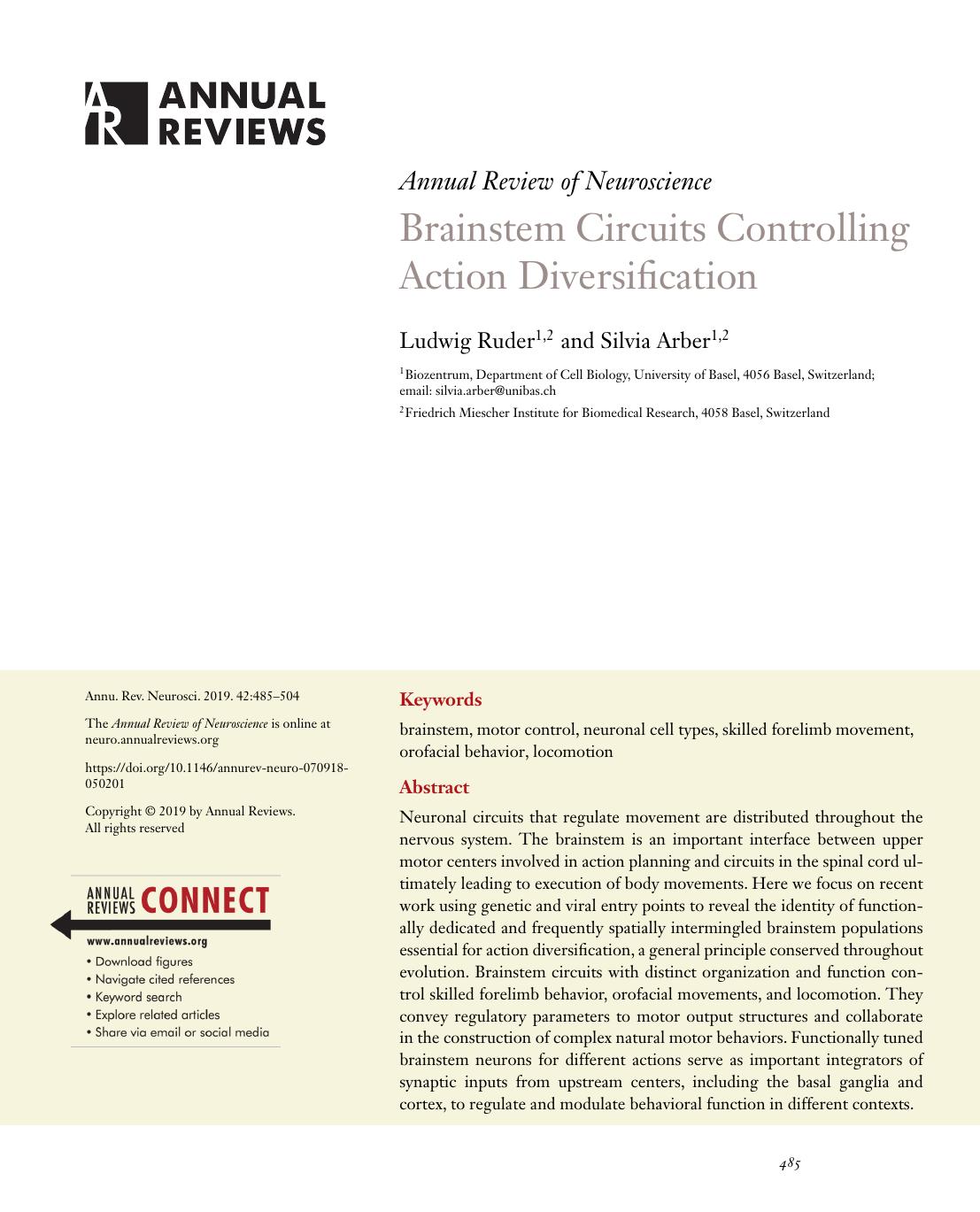Brainstem Circuits Controlling Action Diversification by Ludwig Ruder and Silvia Arber