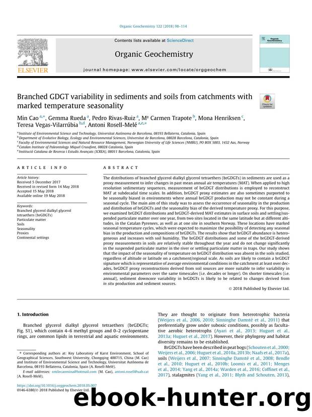 Branched GDGT variability in sediments and soils from catchments with marked temperature seasonality by unknow