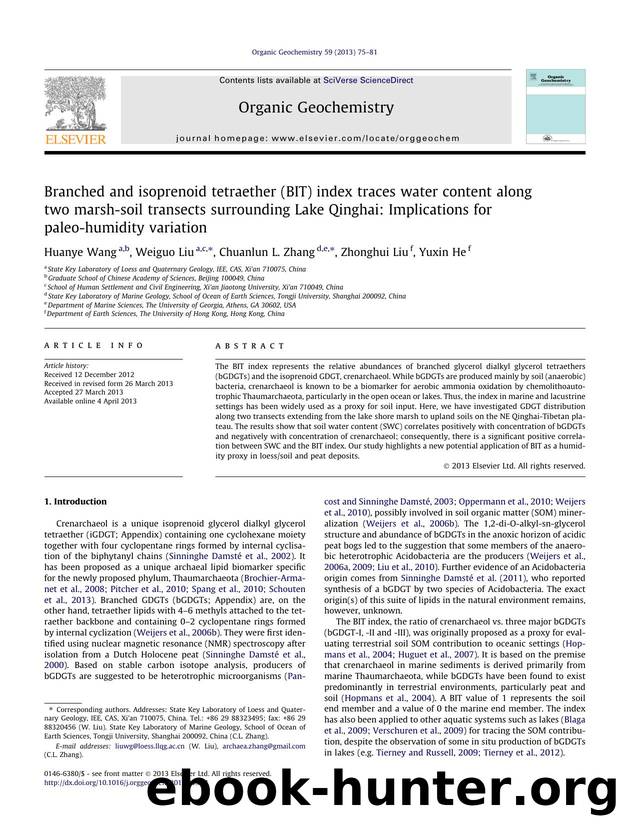Branched and isoprenoid tetraether (BIT) index traces water content along two marsh-soil transects surrounding Lake Qinghai: Implications for paleo-humidity variation by Huanye Wang & Weiguo Liu & Chuanlun L. Zhang & Zhonghui Liu & Yuxin He