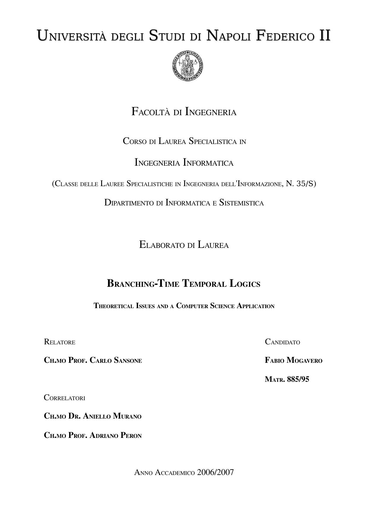 Branching-Time Temporal Logics. Theoretical Issues and a Computer Science Application [PhD Thesis] by Fabio Mogavero